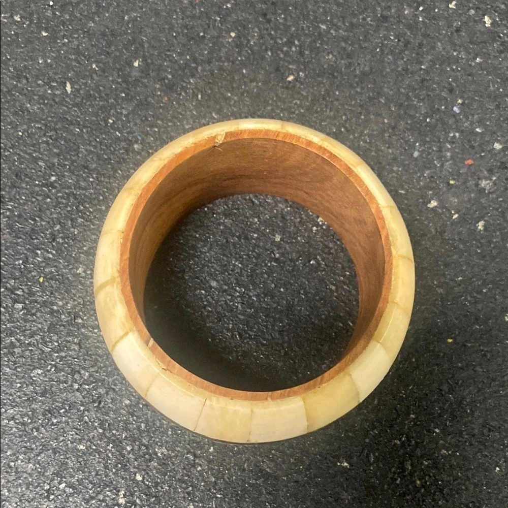 Vintage Brass & Bone Wood Bracelet